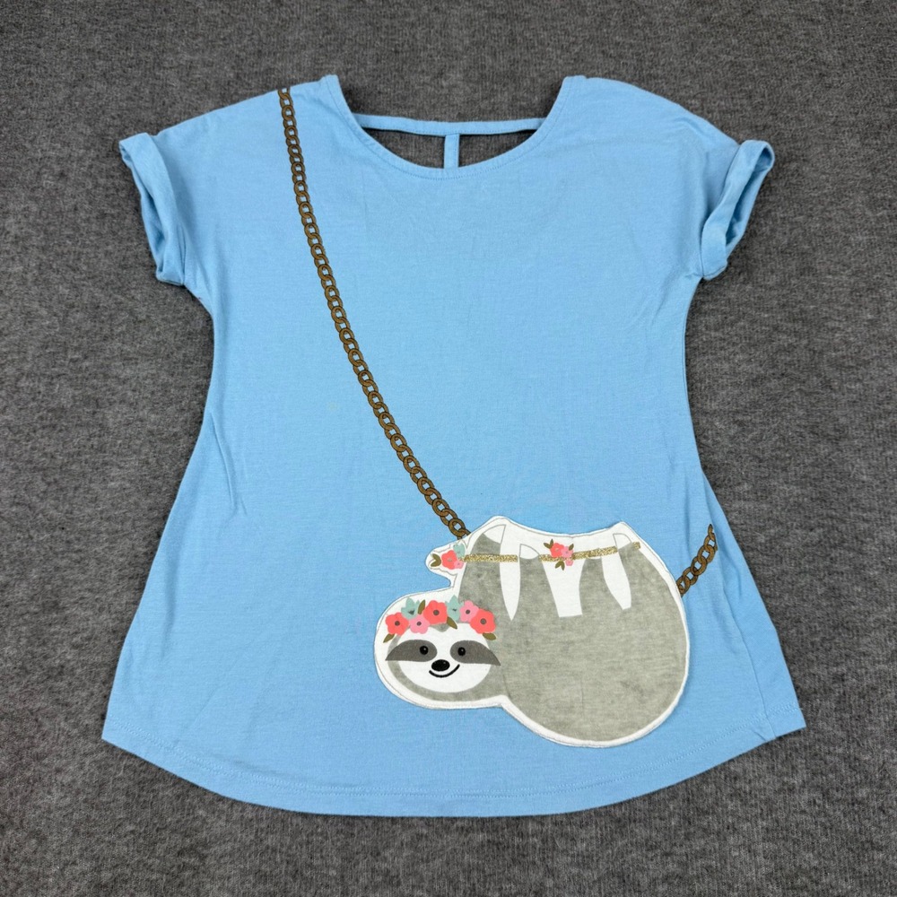 Jessica Simpson T-Shirt Women S Blue Sloth Pocket Graphic Tee JSGB7635H‎
